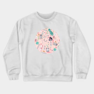 Medical Pattern | Doctor | Nurse | Watercolor | Pink Texture Crewneck Sweatshirt